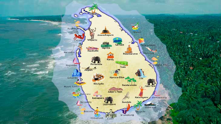 Карта  достопримечательностей  Шри-Ланки.